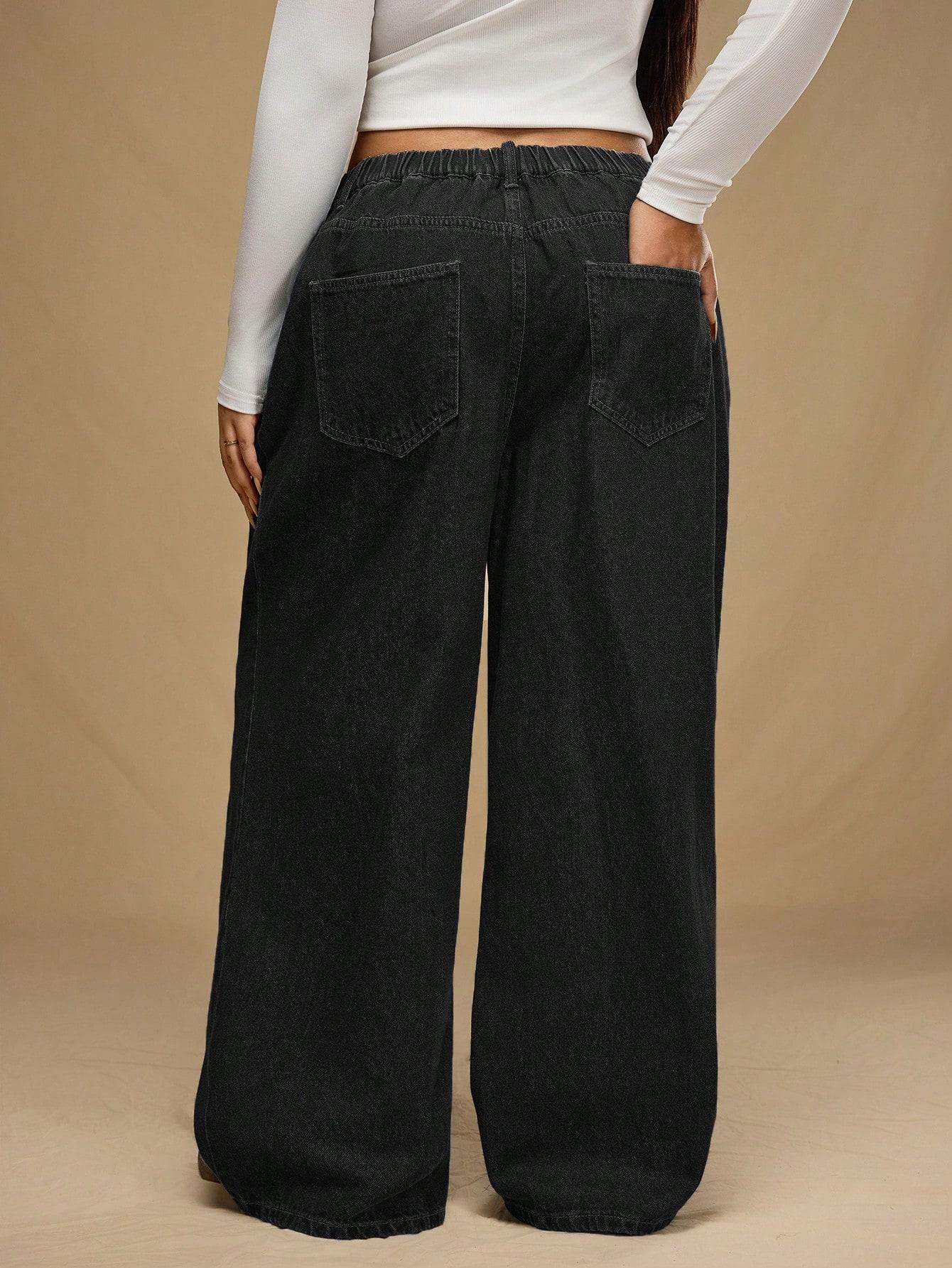 SHEIN CZARNE SPODNIE JEANS WIDE LEG NISKI STAN S06__52