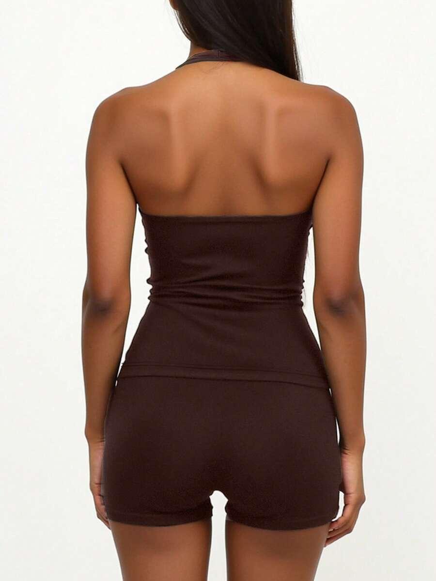 SHEIN BRĄZOWY TOP KOLARKI KOMPLET S06__M