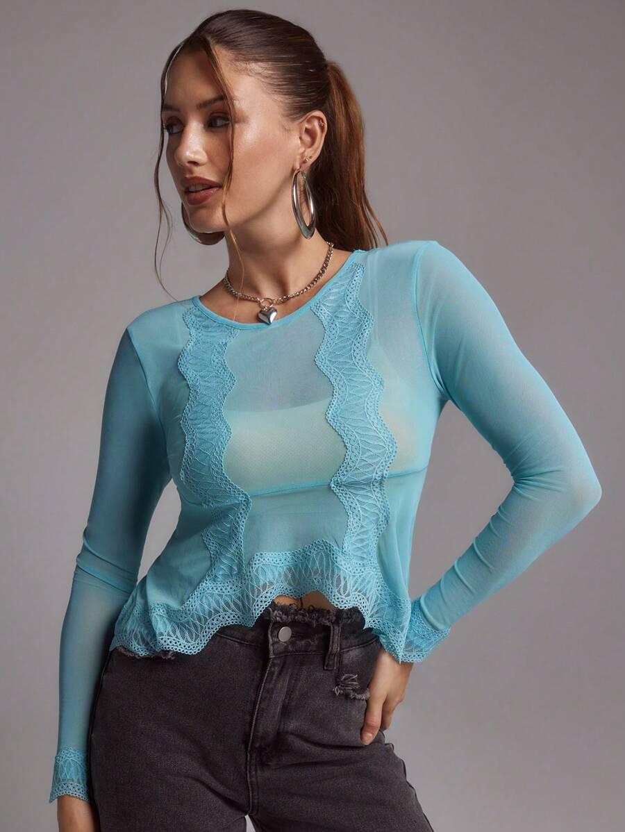 SHEIN NIEBIESKA BLUZKA Z DŁUGIM RĘKAWEM S06__XS