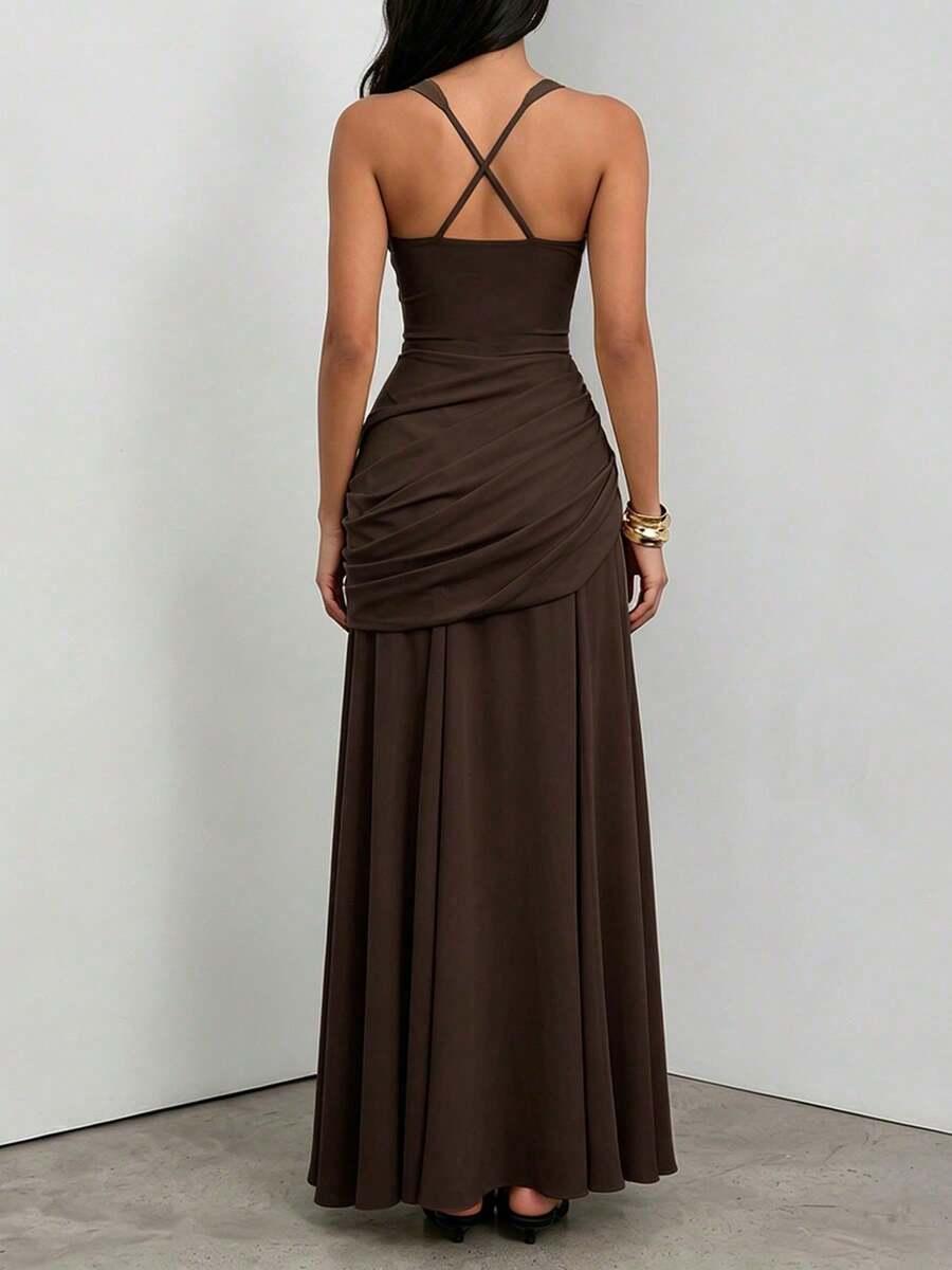 SHEIN BRĄZOWA MAXI SUKIENKA PK01__M