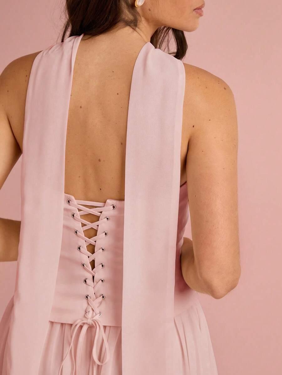 SHEIN RÓŻOWA MAXI SUKIENKA ODKRYTE RAMIONA S09__S
