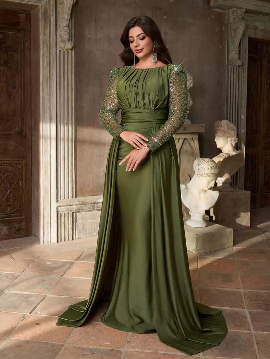 SHEIN ZIELONA MAXI SUKIENKA CEKINY S06__46