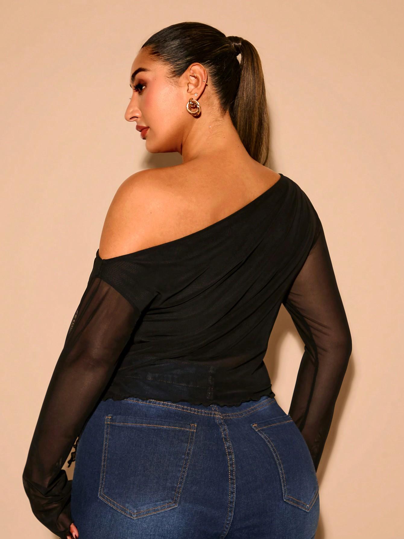 SHEIN CZARNY ASYMETRYCZNY TOP S06__XXL