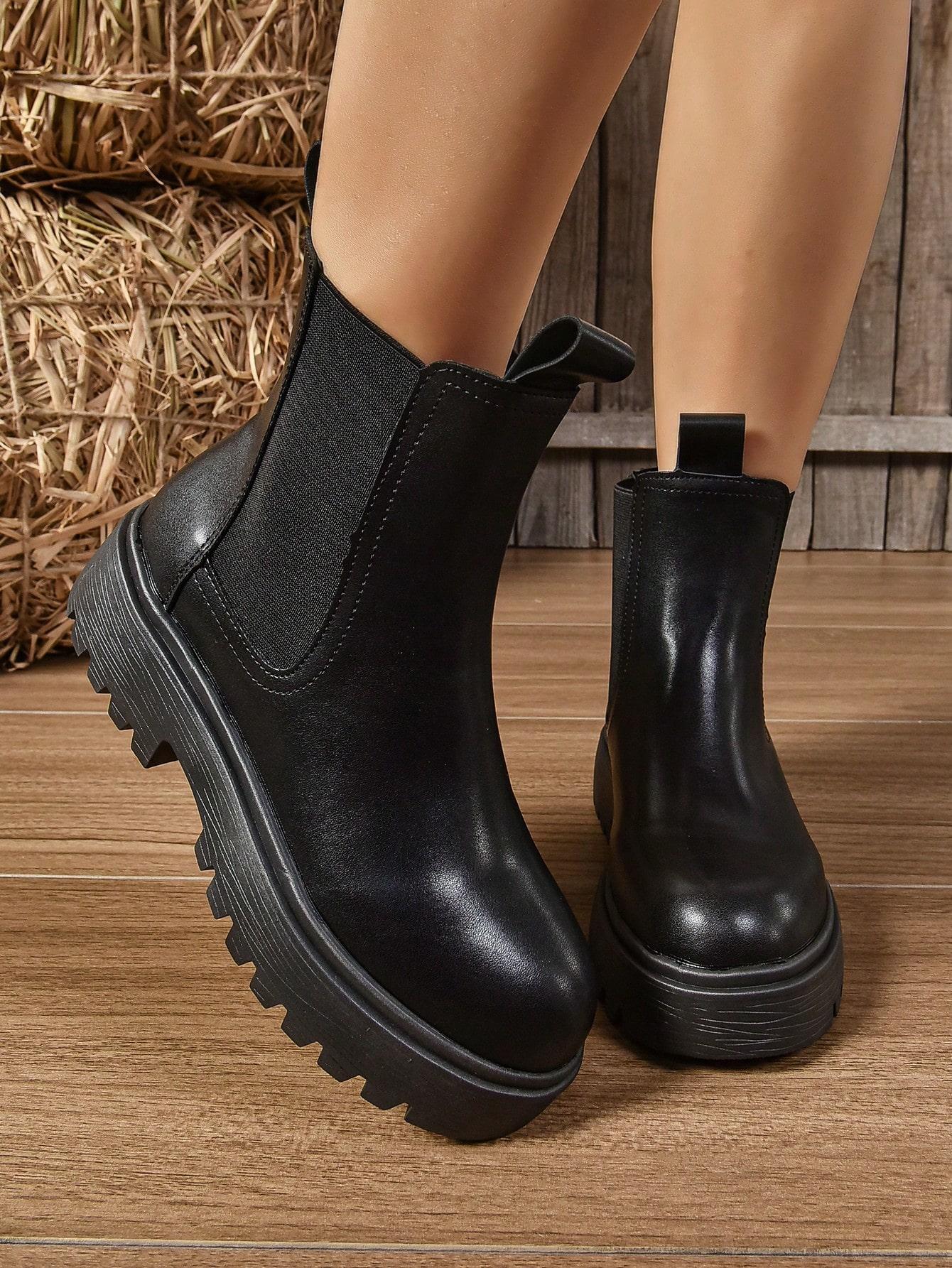SHEIN CZARNE KLASYCZNE WSUWANE BOTKI IMITACJA SKÓRY W01__38