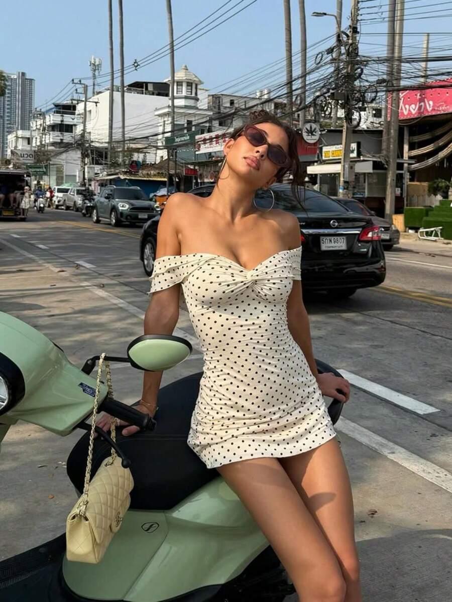 SHEIN MINI SUKIENKA ODKRYTE RAMIONA GROSZKI PK01__M