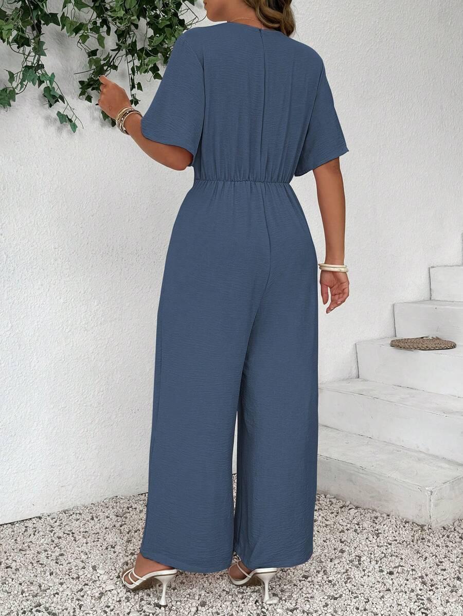 SHEIN NIEBIESKI KOMBINEZON KRÓTKI RĘKAW V NECK WIĄZANIE S09__48