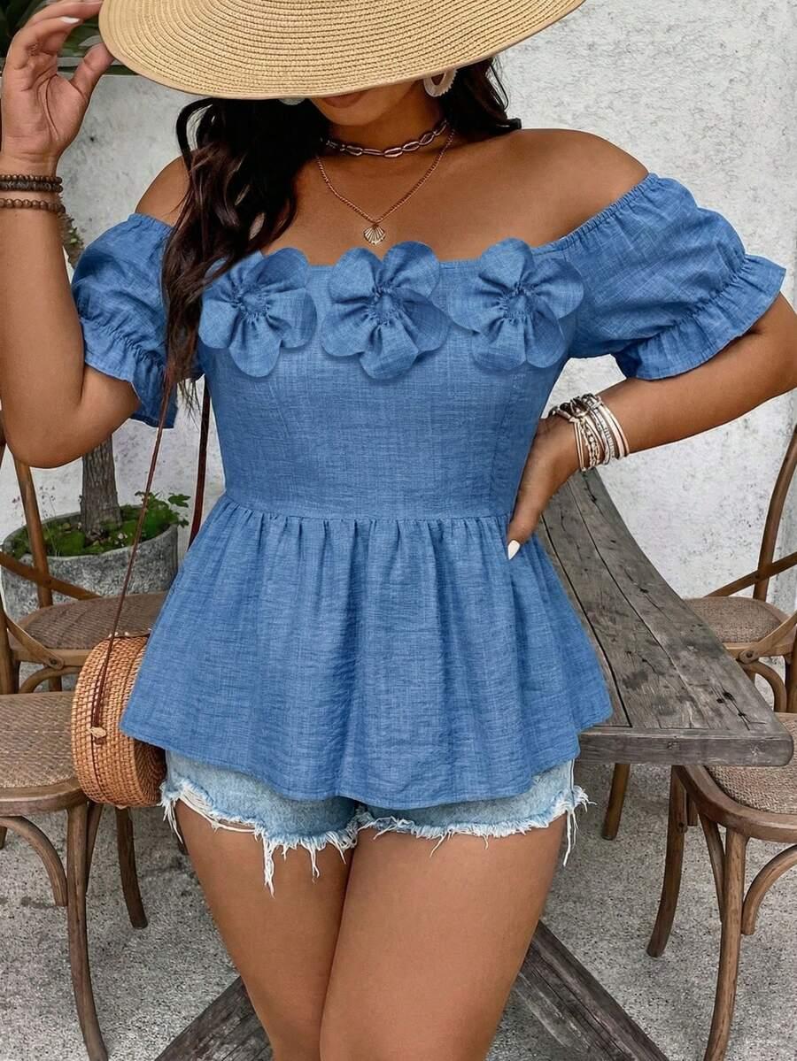 EMERY ROSE NIEBIESKA BLUZKA ODKRYTE RAMIONA S09__46