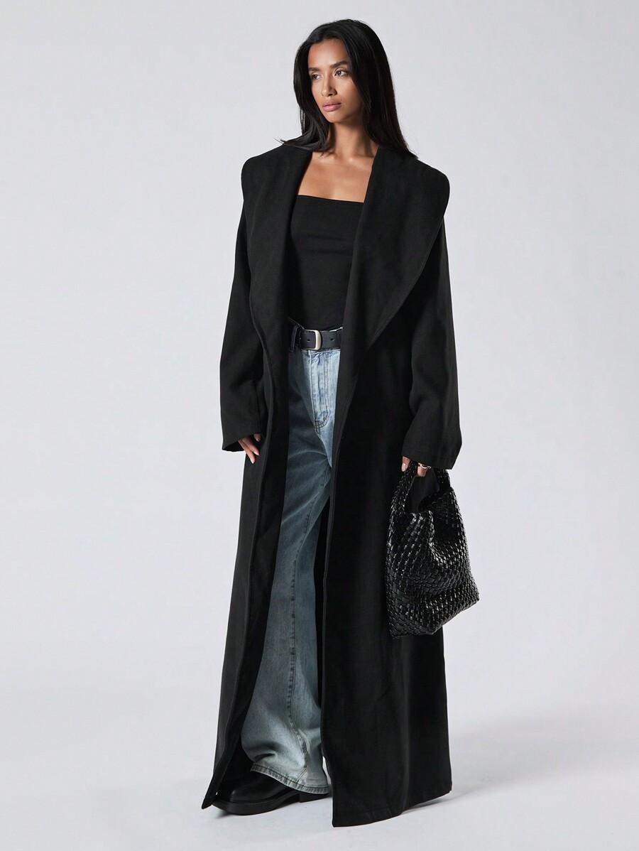 SHEIN CZARNY KLASYCZNY PŁASZCZ W01__M