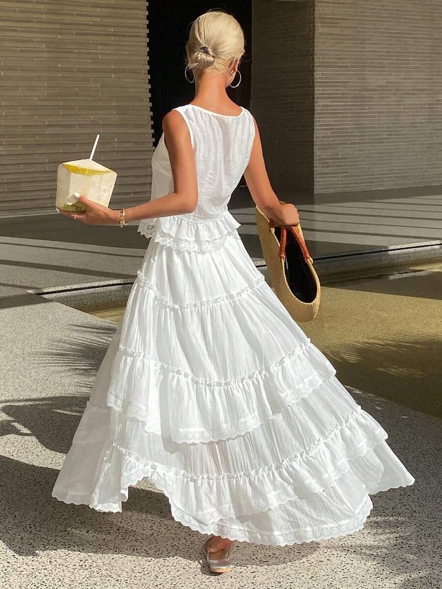 SHEIN BIAŁY TOP SPÓDNICA KOMPLET S09__M