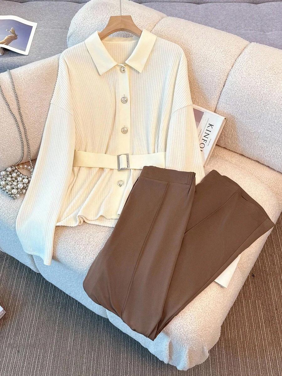 SHEIN KREMOWY SWETER GUZIKI S06__L