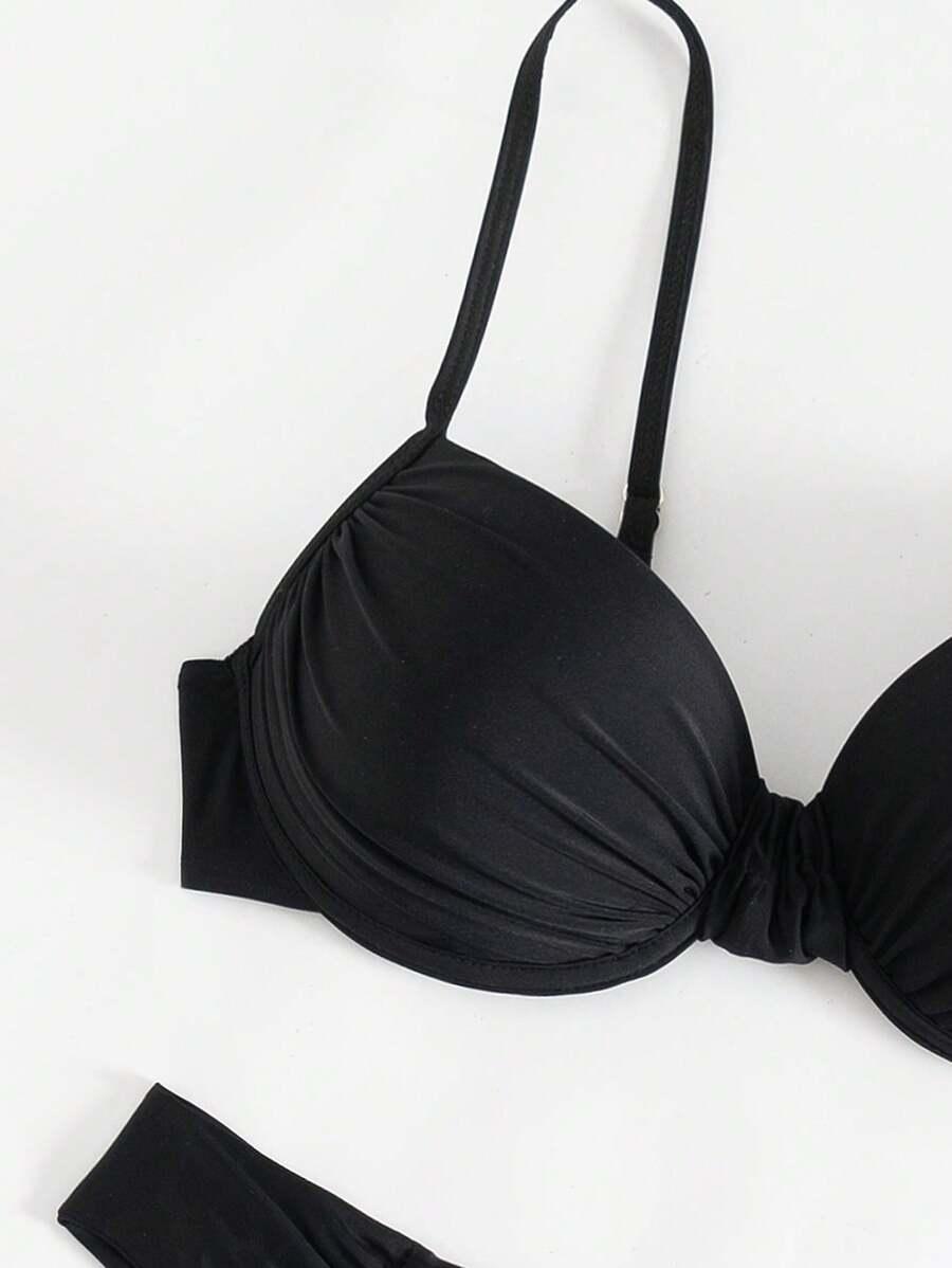 SHEIN CZARNY STRÓJ KĄPIELOWY MARSZCZENIE S09__XXS