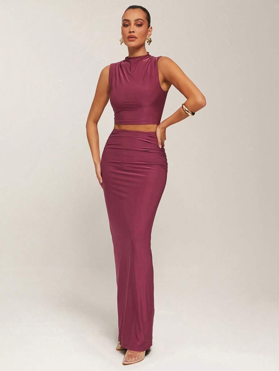SILQUEE KOMPLET TOP SPÓDNICA MAXI S06__L