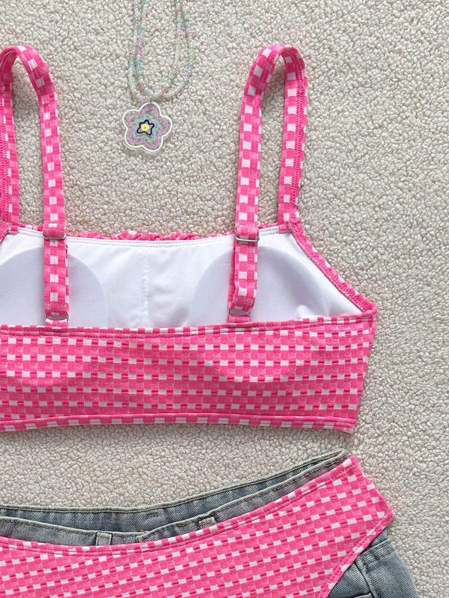SWIM MOD NEONOWY RÓŻOWY KOMPLET BIKINI KRATKA S09__M