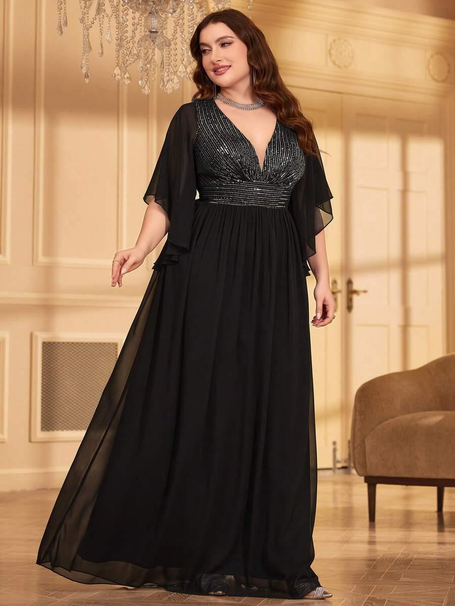 UNITHORSE CZARNA MAXI SUKIENKA CEKINY PK01__52