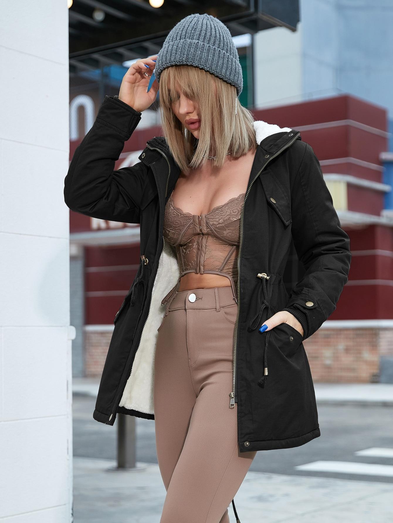 SHEIN CZARNA KURTKA Z KAPTUREM W01__XL