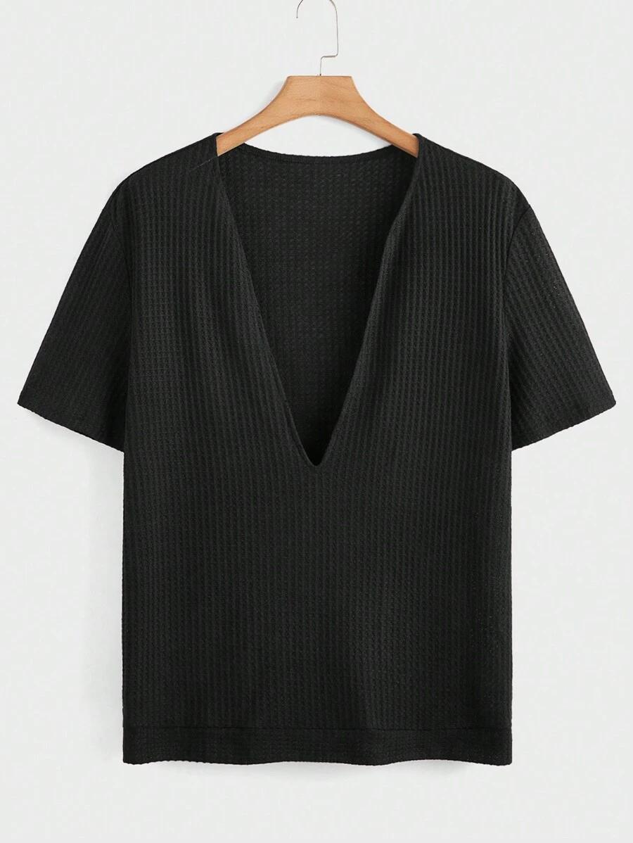 MANFINITY CZARNY T-SHIRT DEKOLT V S06__L