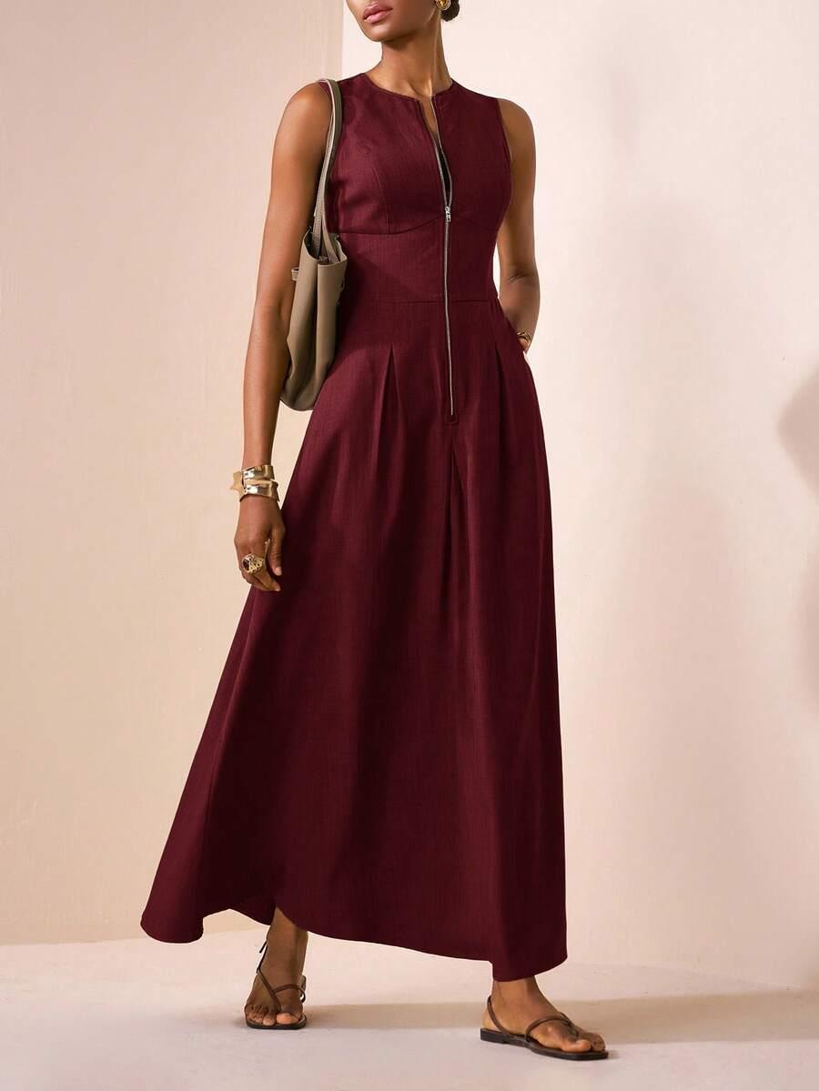 SHEIN CZERWONA MAXI SUKIENKA ZAMEK S06__L