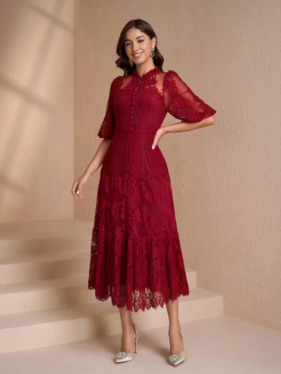 SHEIN CZERWONA SUKIENKA KORONKA S06__S