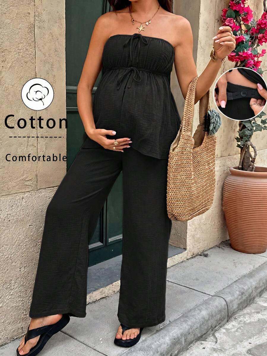 SHEIN CZARNY KOMPLET CIĄŻOWY SPODNIE TOP S06__M