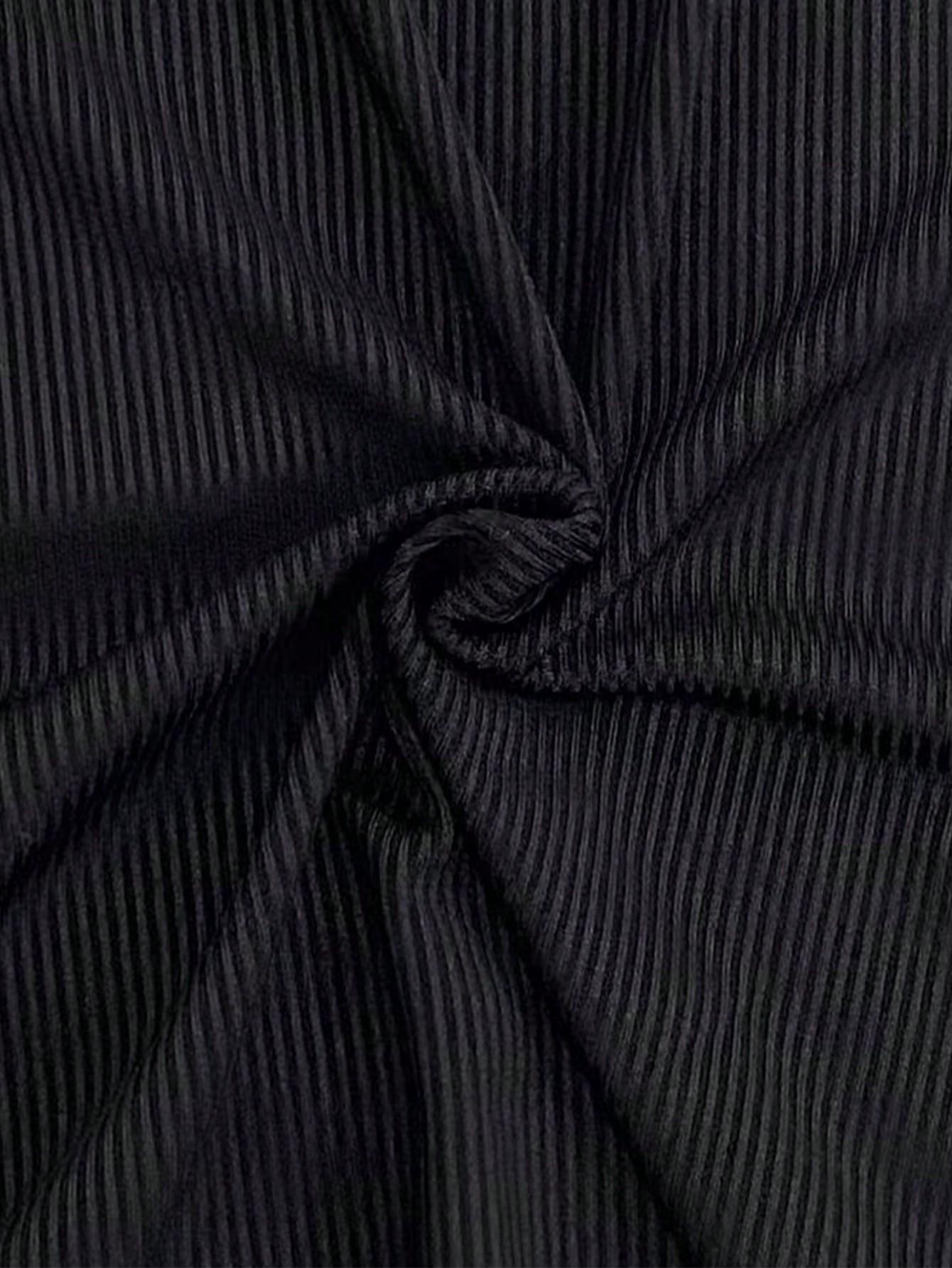 SHEIN PRĄŻKOWANE CZARNE LEGGINSY DZWONY PK01__S