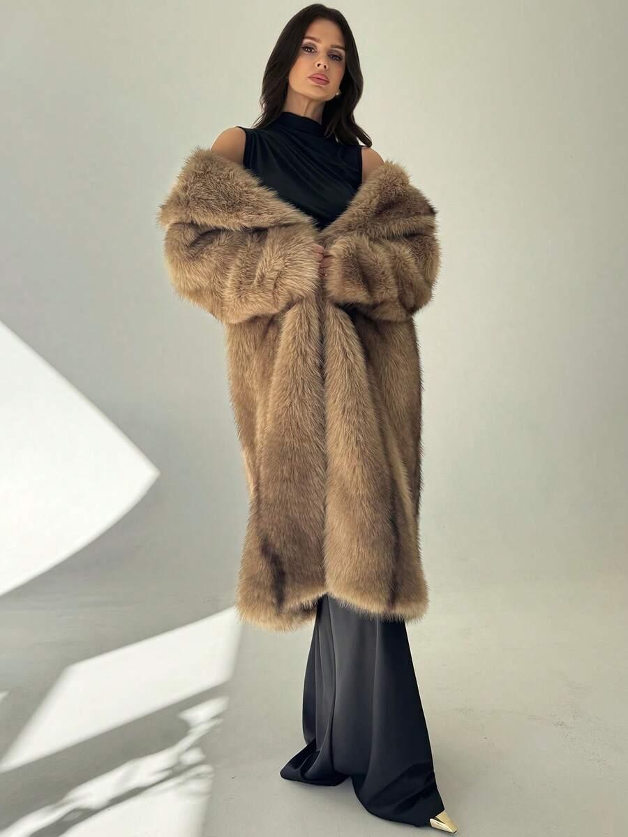 SHEIN BRĄZOWE SZTUCZNE FUTRO W01__S