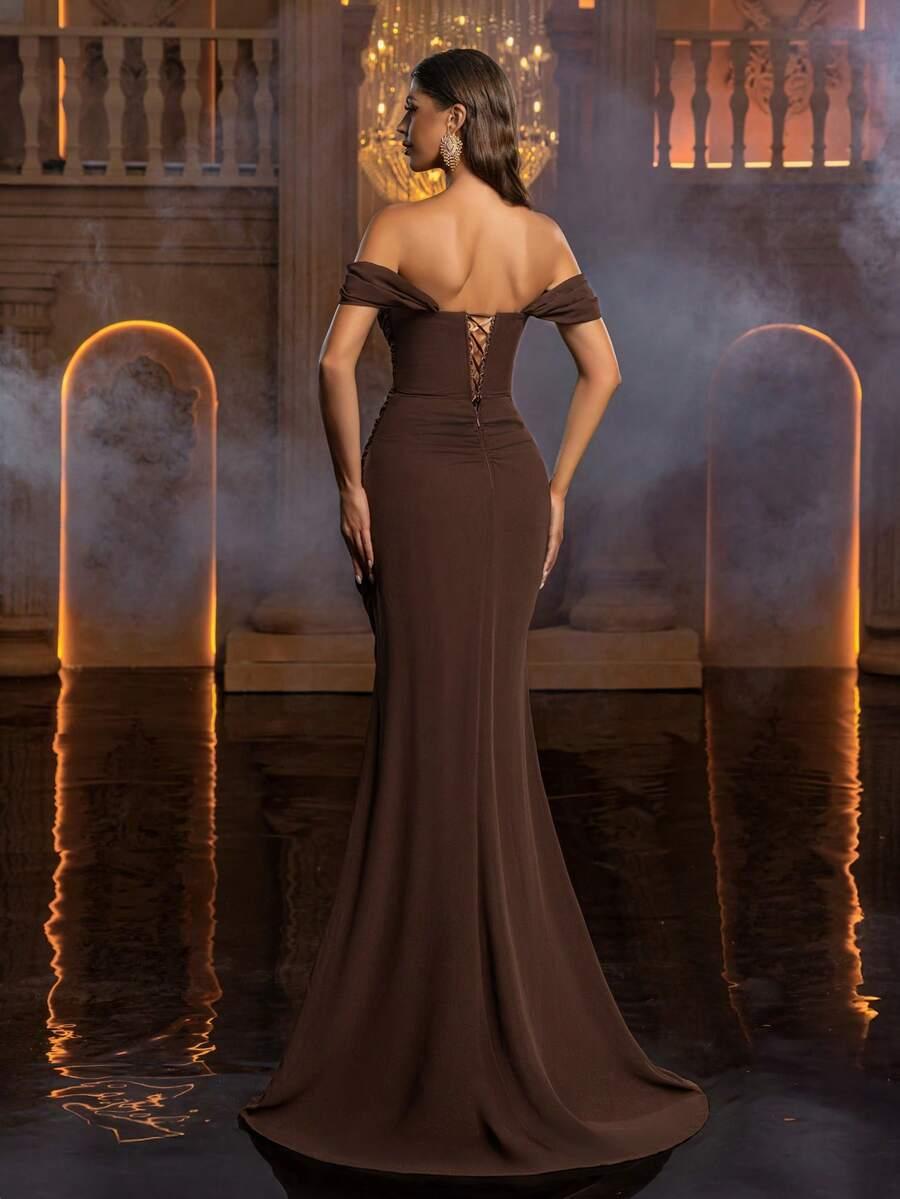 SHEIN BRĄZOWA MAXI SUKIENKA S06__S