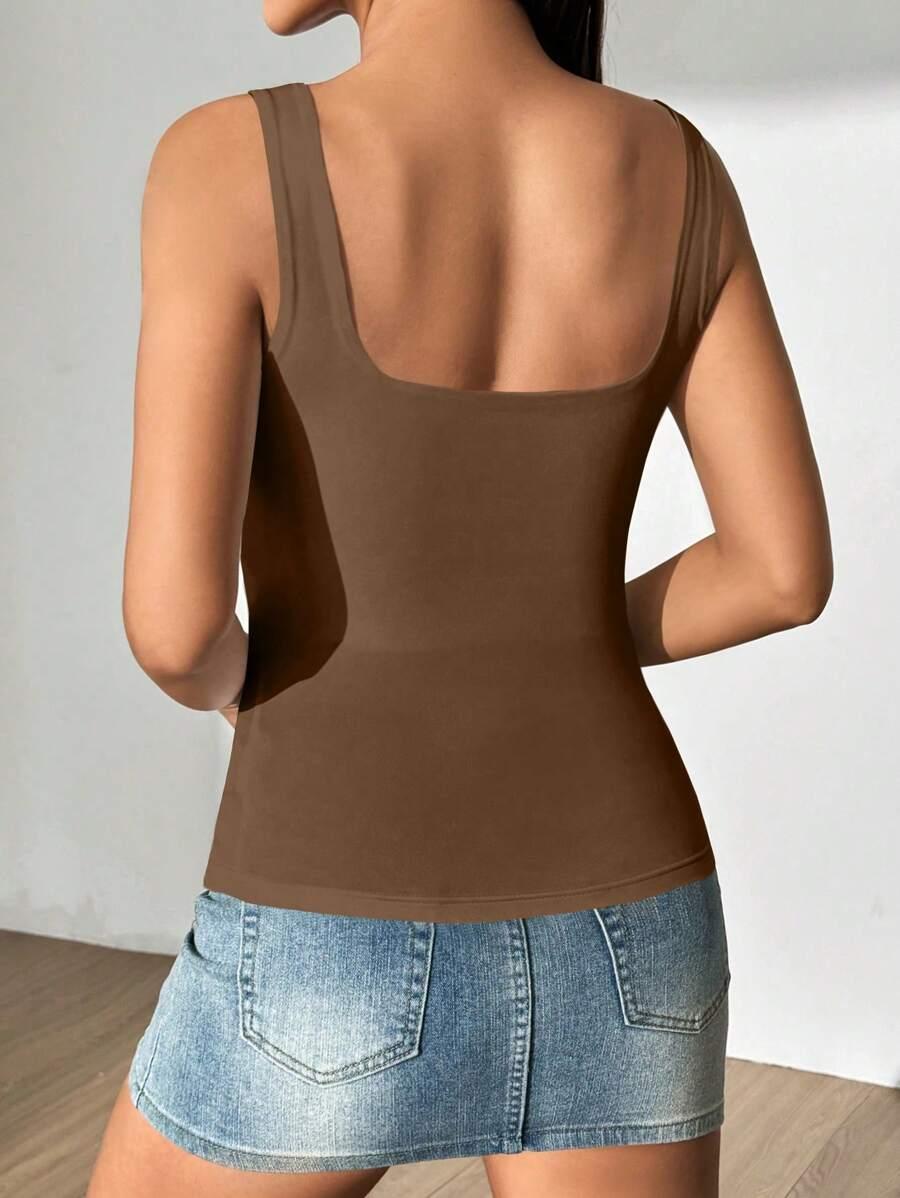 SHEIN BRĄZOWY TOP BEZ RĘKAWÓW S06__L