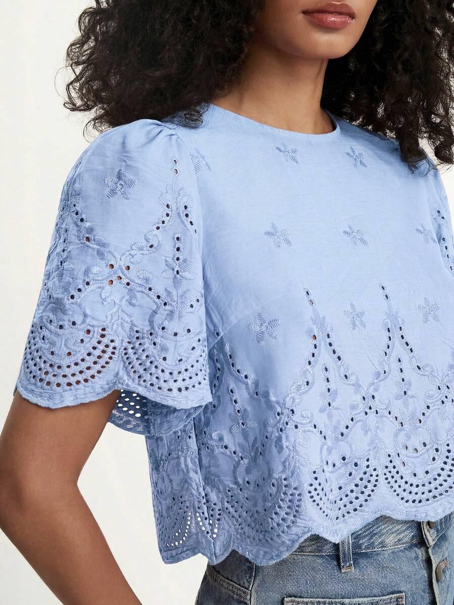 SHEIN NIEBIESKA BLUZKA KRÓTKI RĘKAW S06__L