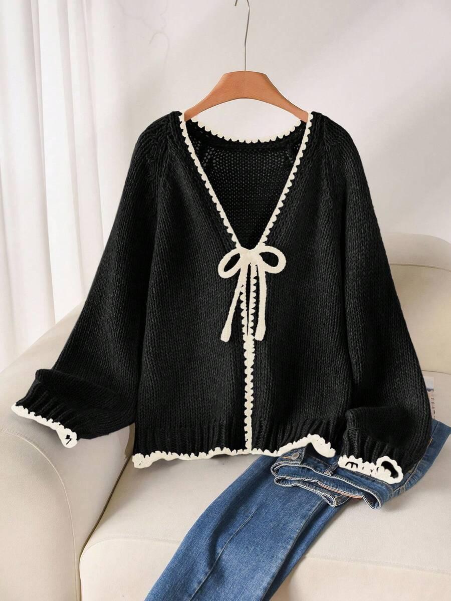 SHEIN CZARNY SWETER WIĄZANIE S06__50