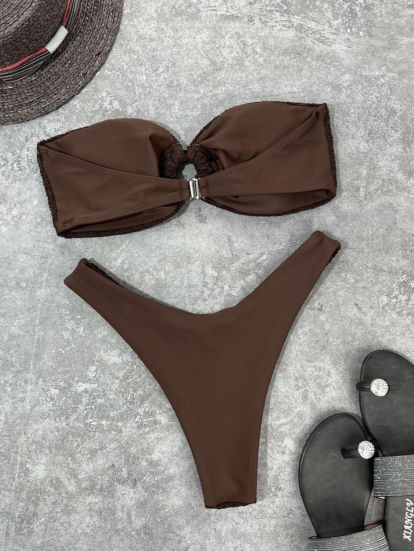 SHEIN BRĄZOWY DWUCZĘŚCIOWY STRÓJ KĄPIELOWY S09__M