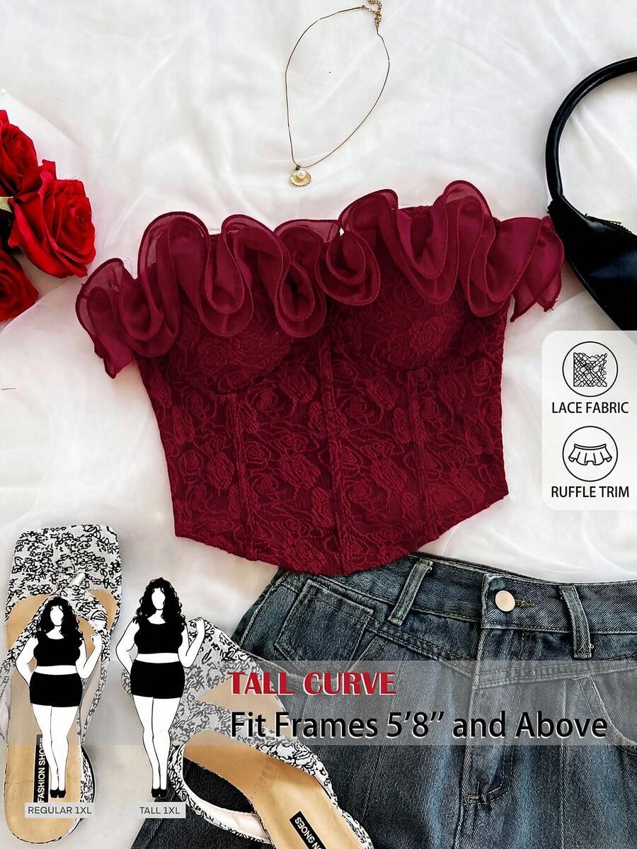 SHEIN CZERWONY TOP KORONKA S06__46