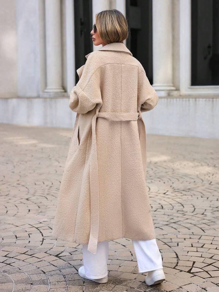 SHEIN BEŻOWY PŁASZCZ MIŚ WIĄZANIE W01__XS