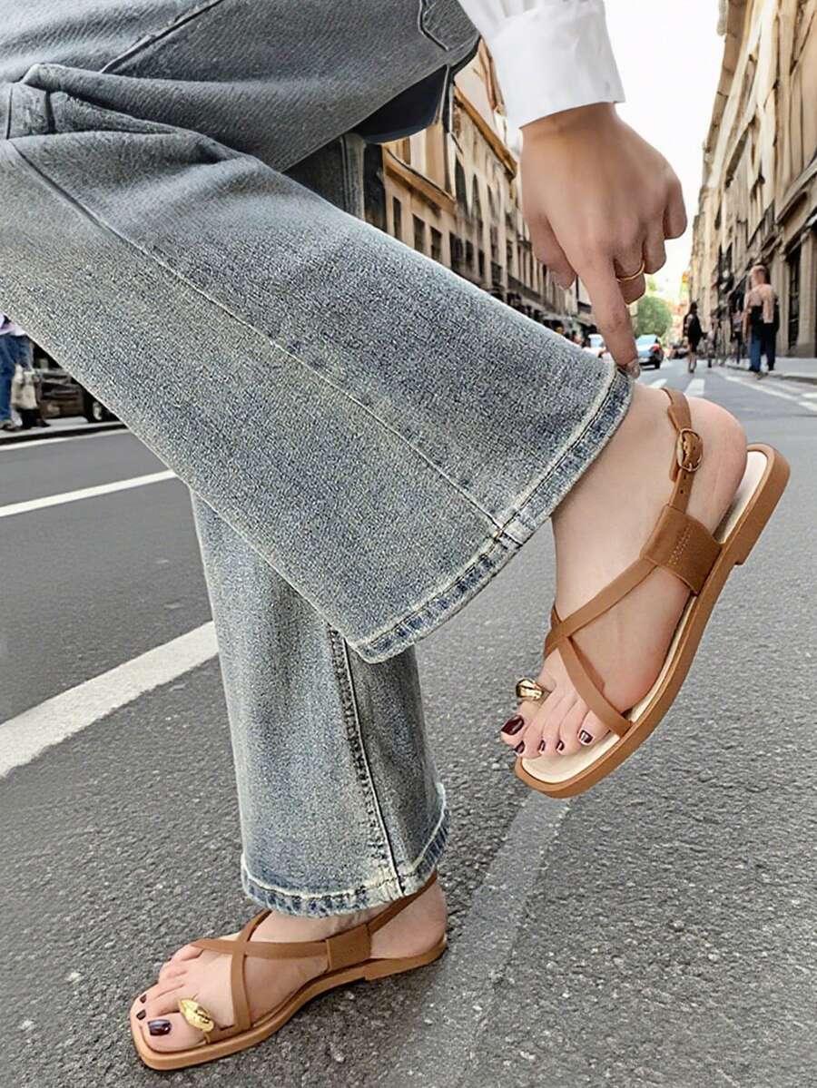 FASHION BEŻOWE SANDAŁY Z OZDOBNĄ KLAMRĄ S06__37,5-38