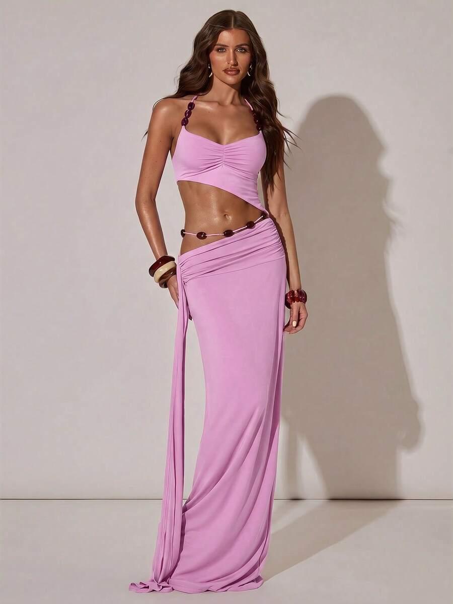 SHEIN RÓŻOWA MAXI SUKIENKA WYCIĘCIA S06__L