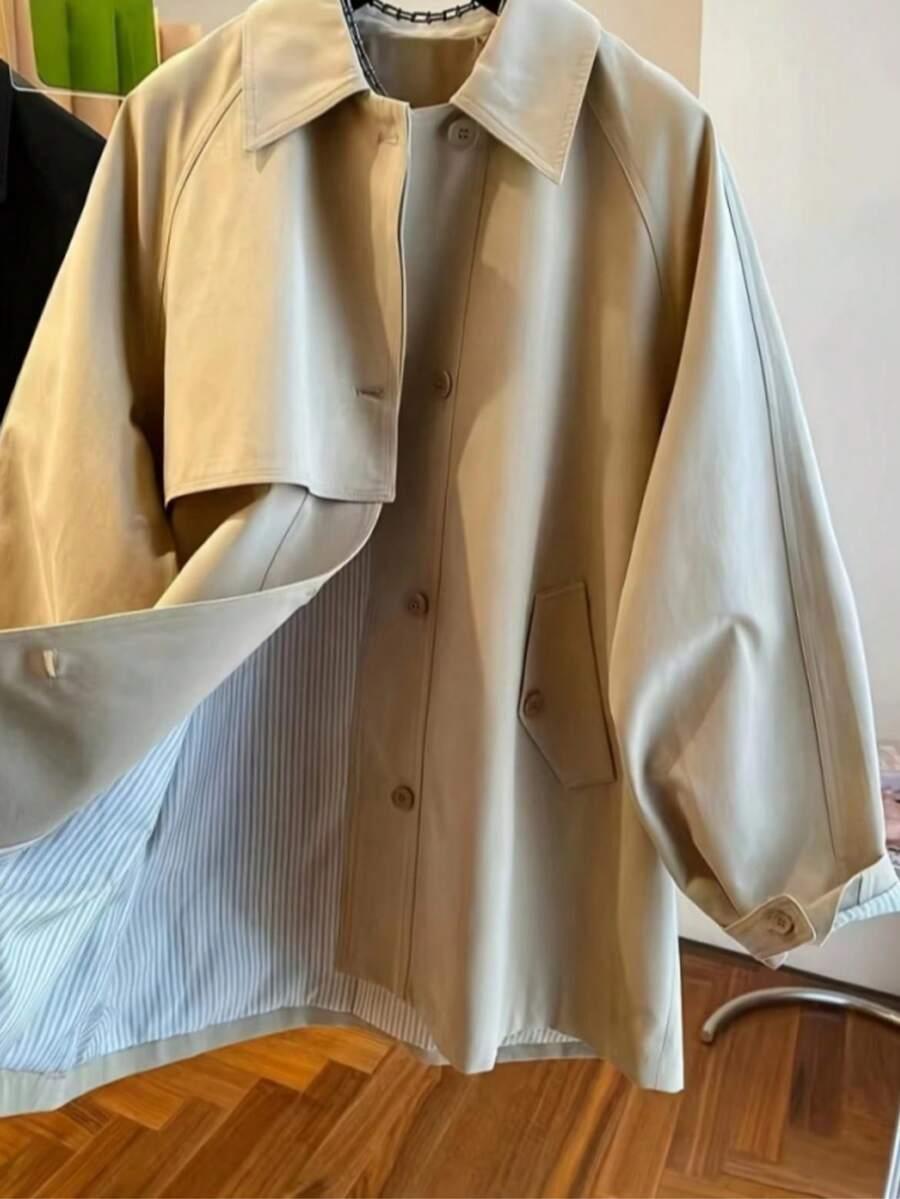 SHEIN BEŻOWY PŁASZCZ TRENCZ S06__S