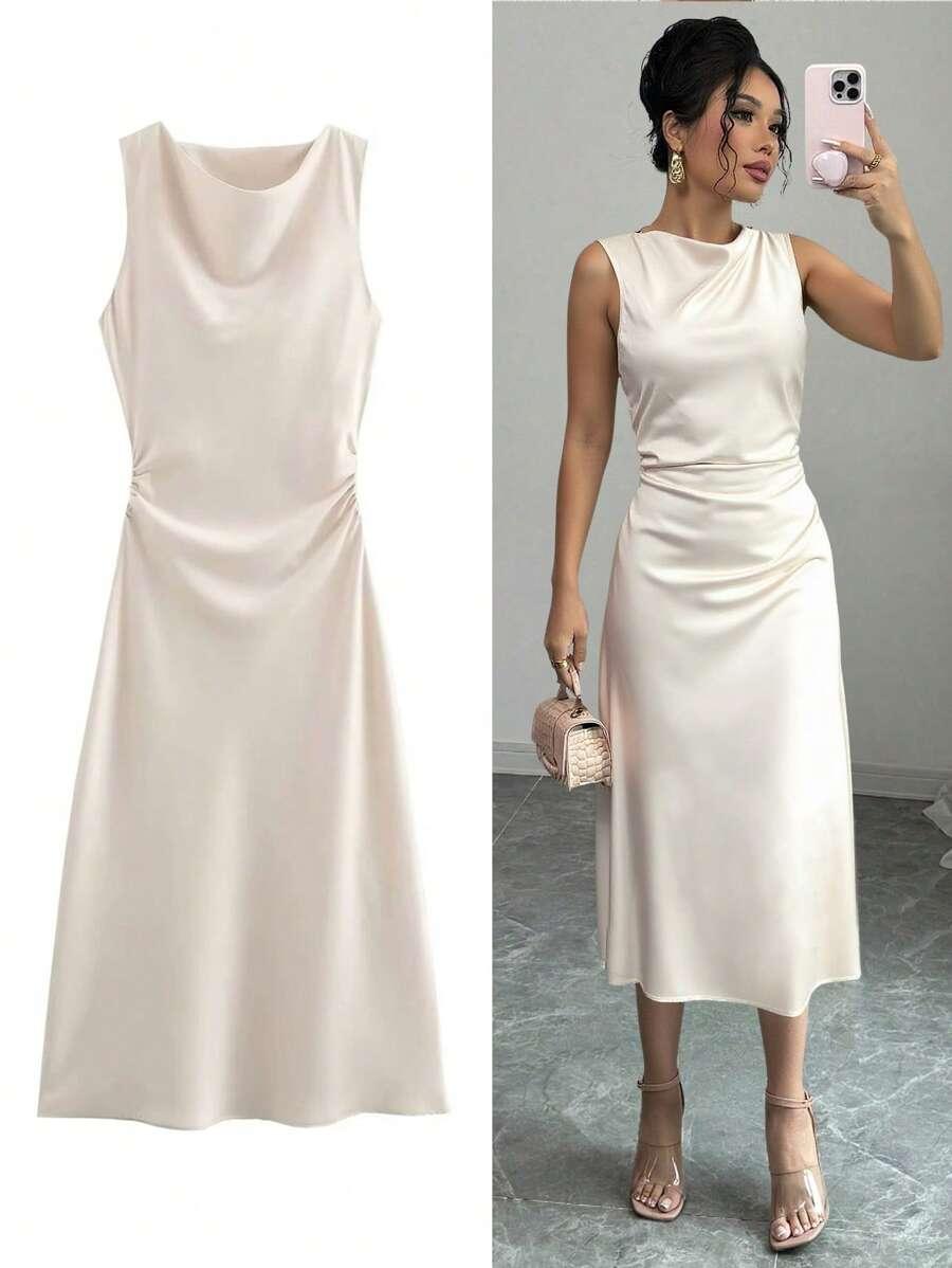 SHEIN BIAŁA SUKIENKA IMITACJA SATYNY S06__M