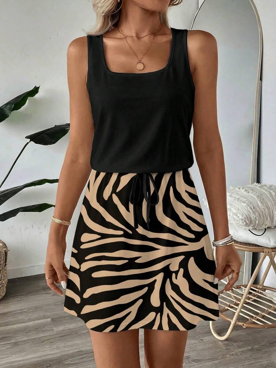 SHEIN MINI SUKIENKA BEZ RĘKAWÓW PRINT S06__M