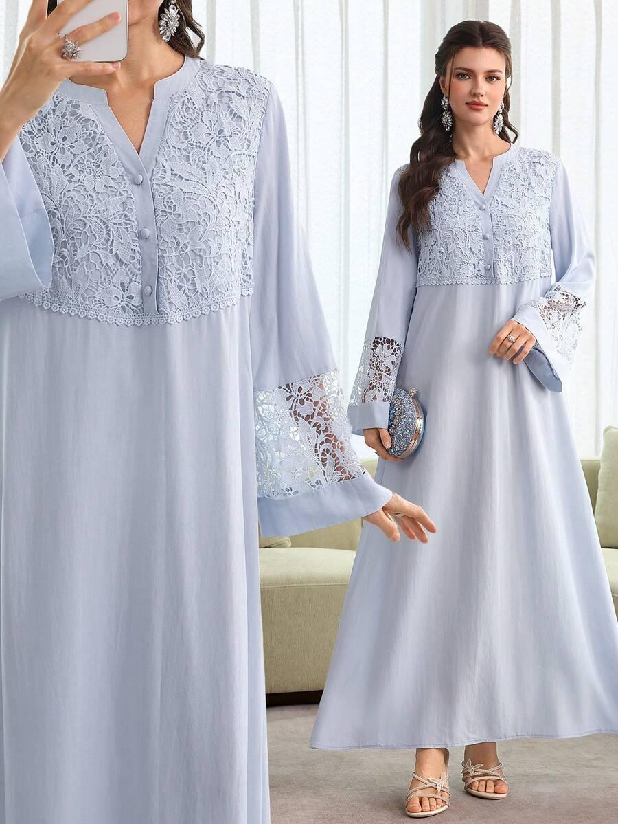 AL NAJMA NIEBIESKA MAXI SUKIENKA HAFT S06__L