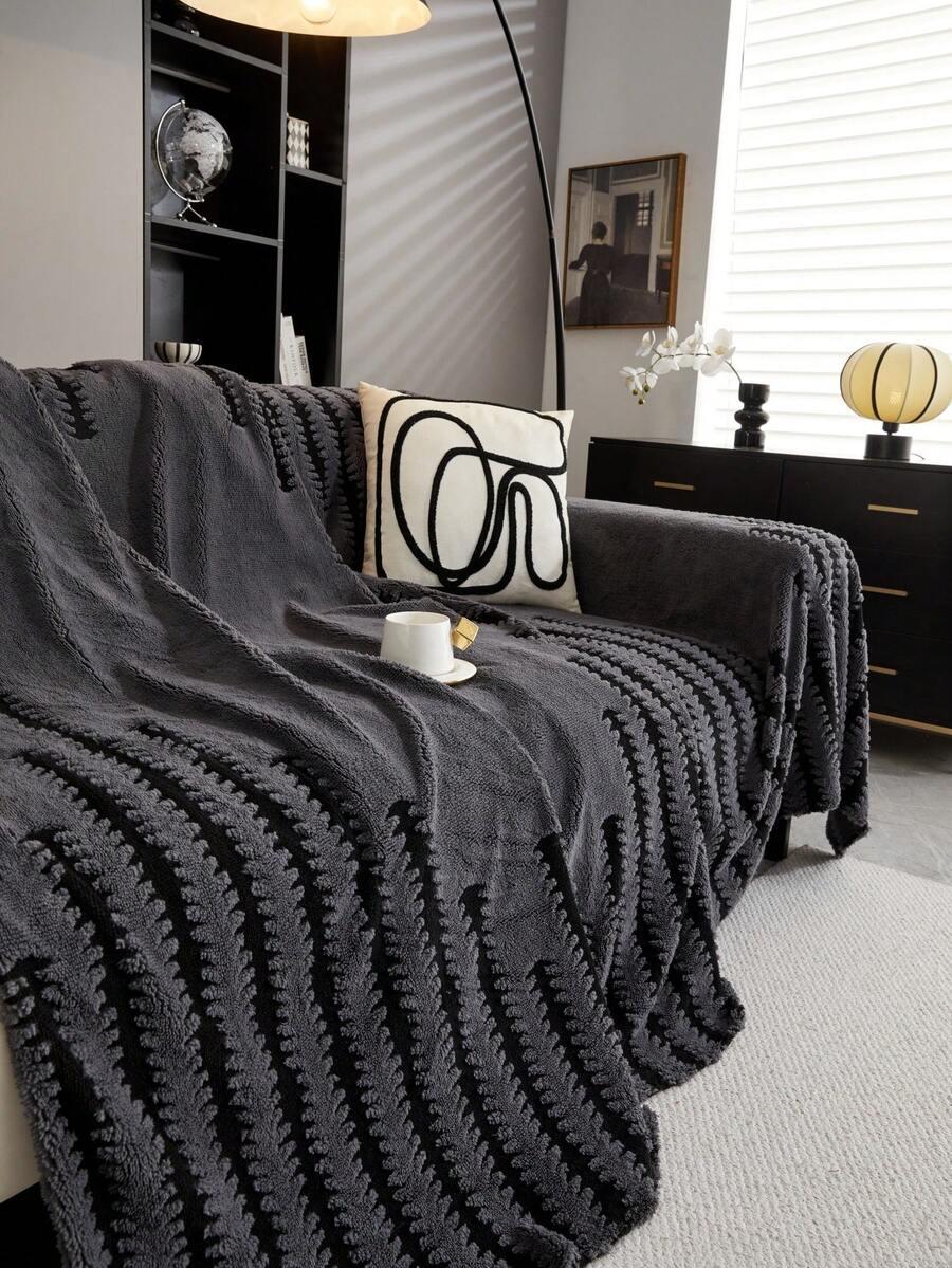 SHEIN SZARA NARZUTA NA ŁÓŻKO KOC WZÓR KONTRAST S07__180X230