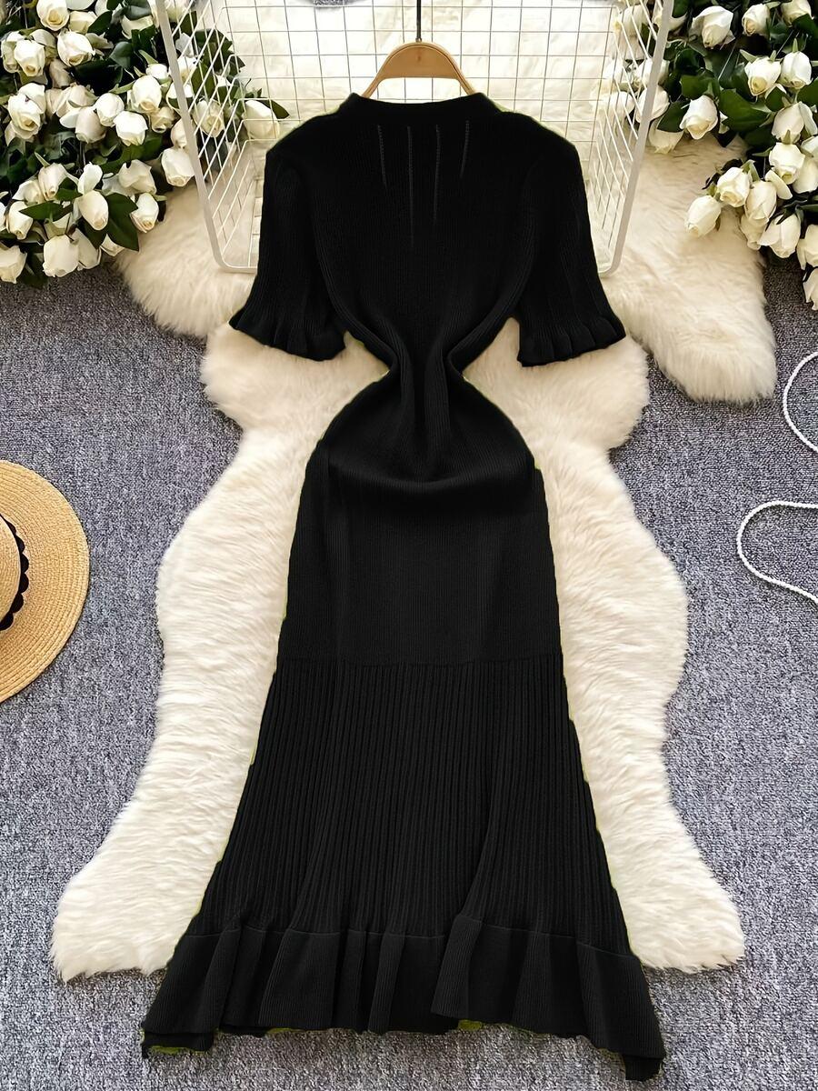SHEIN CZARNA MAXI SUKIENKA GUZIKI S06__L