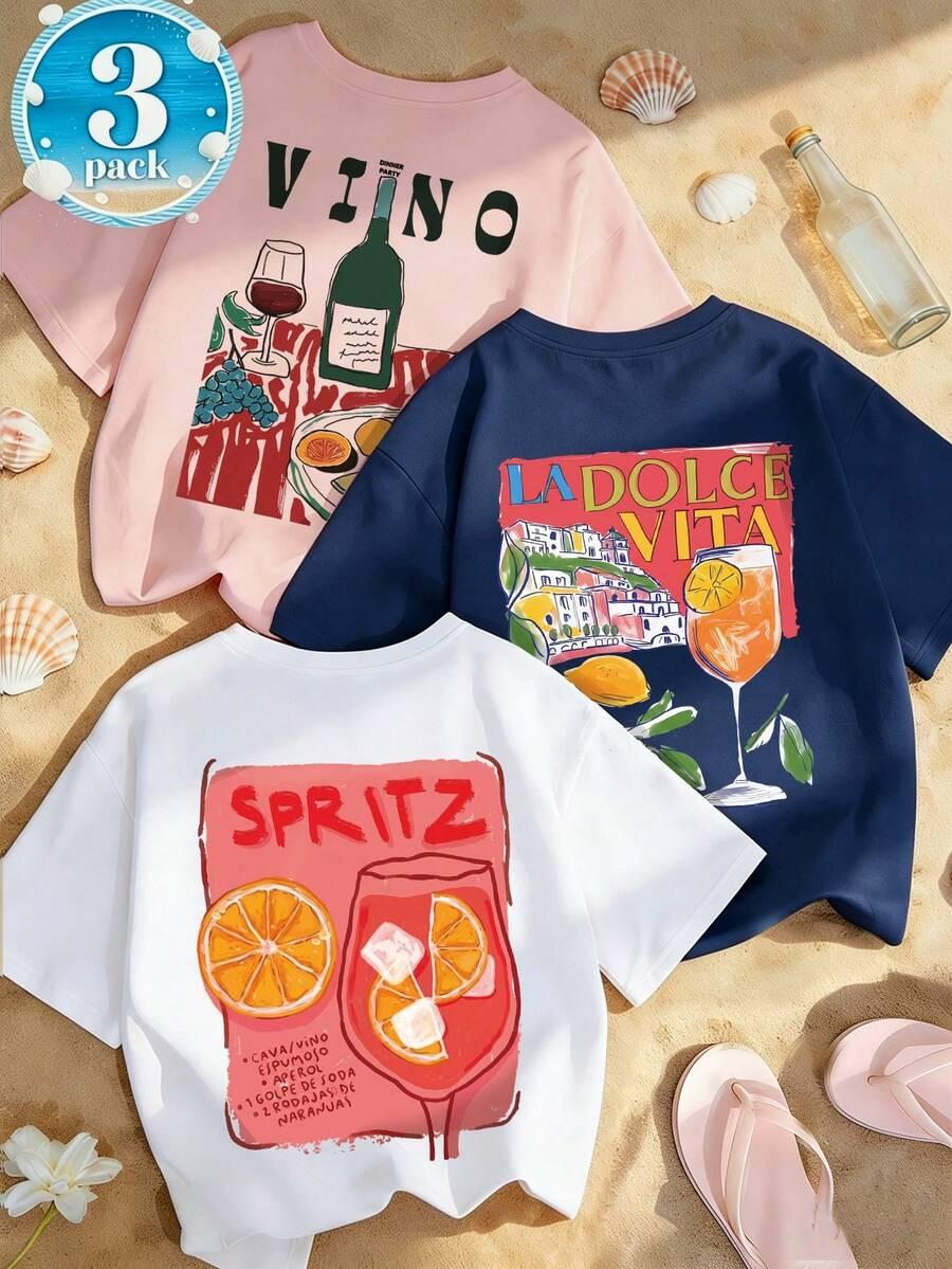 SHEIN BLUZKA NADRUK 3-PACK S06__S