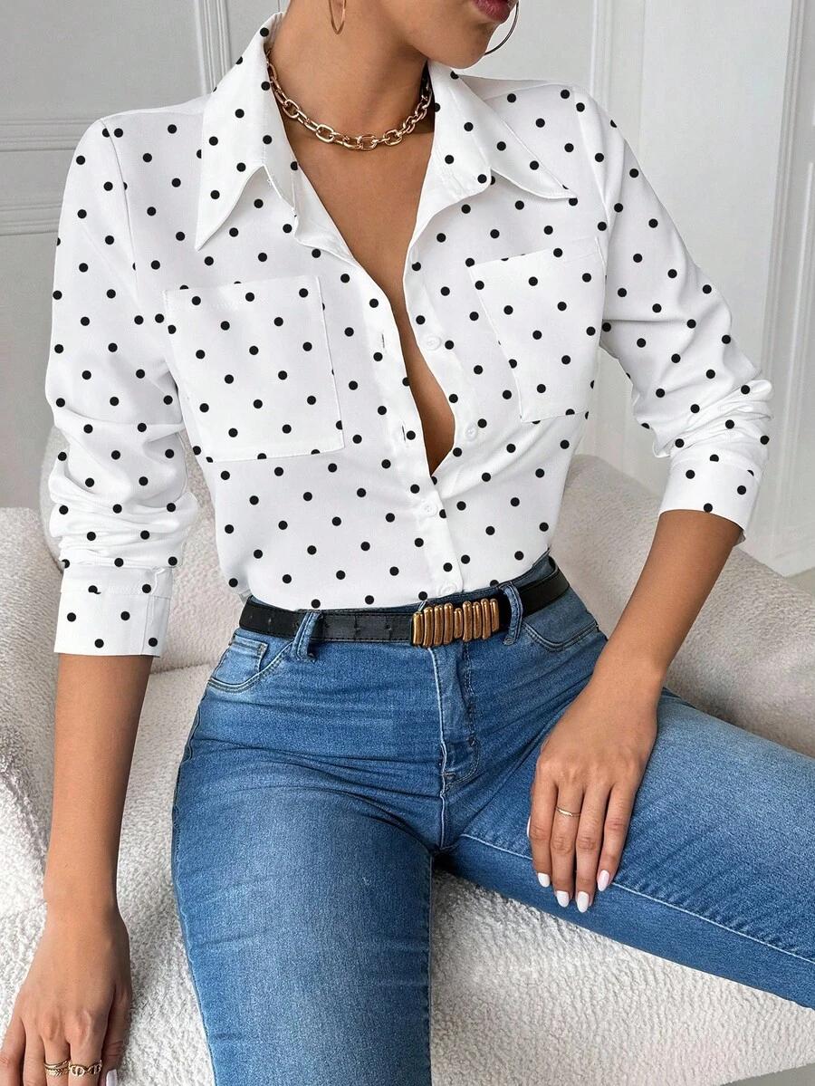 SHEIN BIAŁA KOSZULA W GROSZKI S06__L