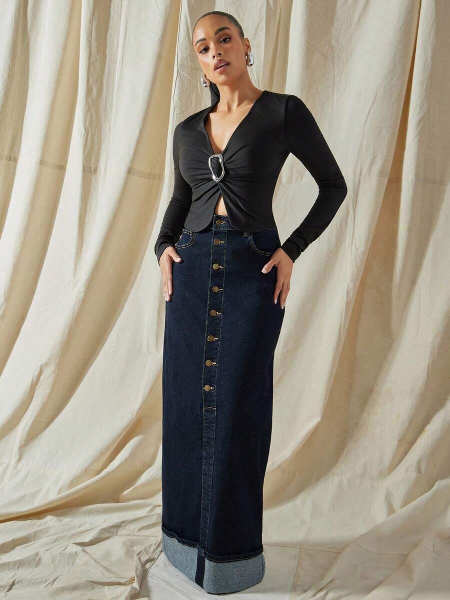 SHEIN MAXI SPÓDNICA GUZIKI S06__S