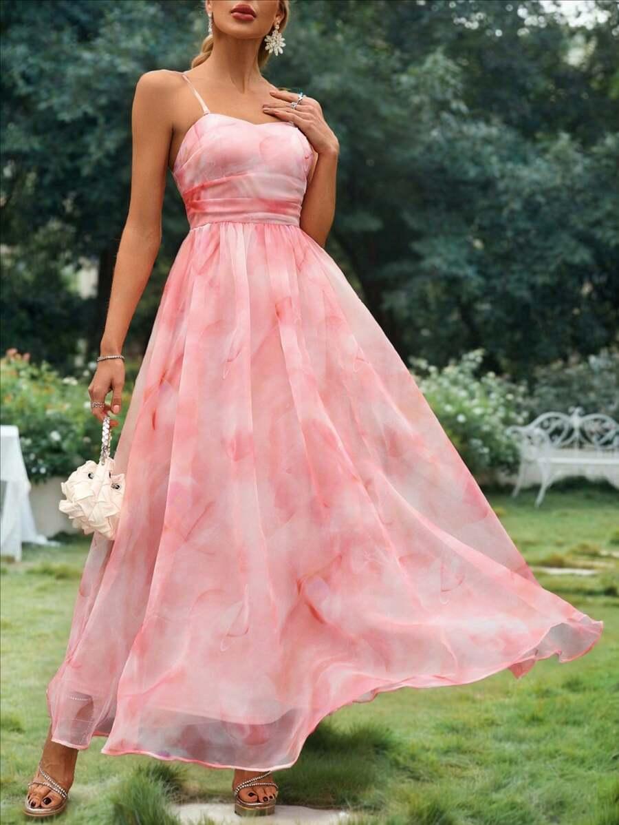 SHEIN RÓŻOWA MAXI SUKIENKA NA RAMIĄCZKACH S06__XXL