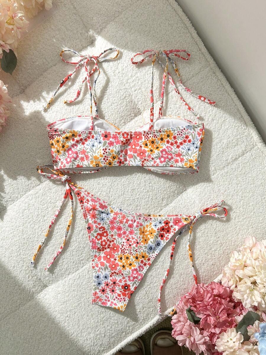 SHEIN DWUCZĘŚCIOWY STRÓJ KĄPIELOWY KWIATY S09__M