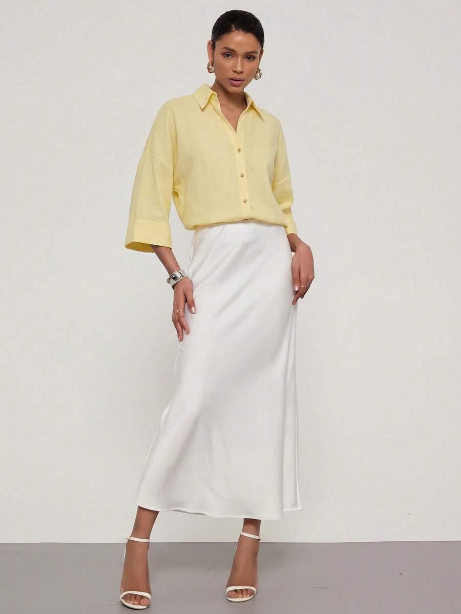 SHEIN ŻÓŁTA KOSZULA RĘKAW 3/4 S06__M