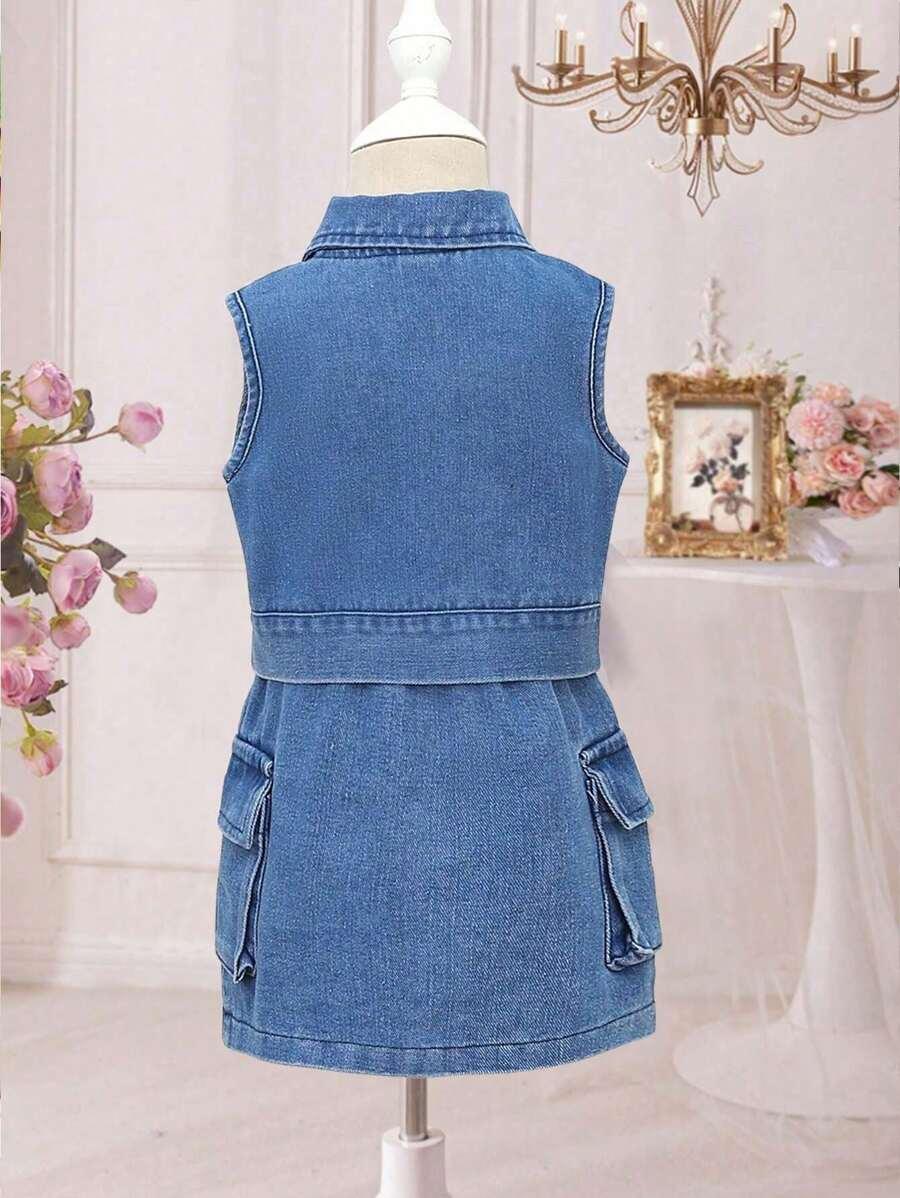 SHEIN TOP KAMIZELKA SPÓDNICA JEANS KOMPLET S06__134/140
