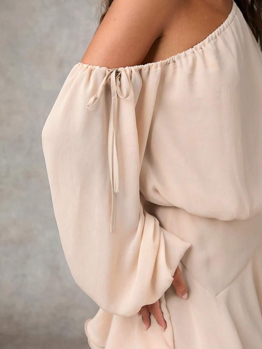 SHEIN BEŻOWA MINI SUKIENKA FALBANY S06__S