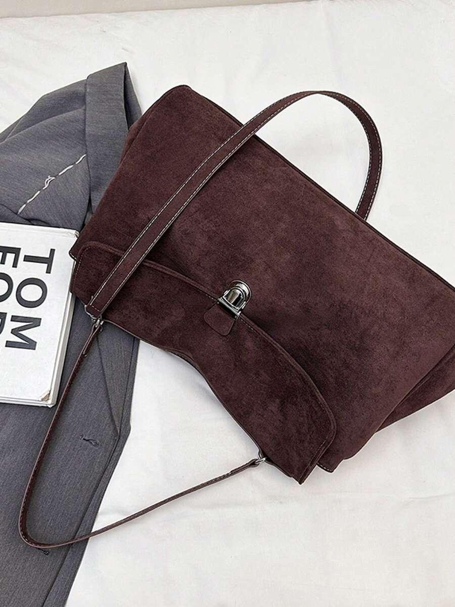 SHEIN BRĄZOWA TOREBKA IMITACJA ZAMSZU S07__39X24X14,5