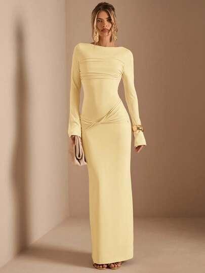 SHEIN MAXI SUKIENKA DŁUGI RĘKAW S06__XS